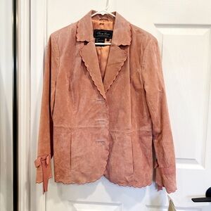 NWT Terry Lewis Classic Luxuries 100% Suede Leather Pink Scalloped Jacket Sz M